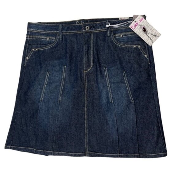 Suko Jeans A-Line Pleated Blue Denim Skirt Front and Back Pockets Size 14 - Picture 1 of 15